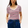 Camisola Favorite com gola em V e riscas Camisola Favorite com gola em V e riscas