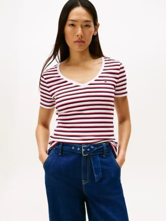 Camisola Favorite com gola em V e riscas