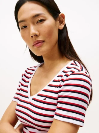 Camisola Favorite com gola em V e riscas
