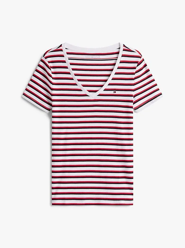 Camisola Favorite com gola em V e riscas Camisola Favorite com gola em V e riscas