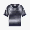 Camisola Henley de manga curta com riscas e ponto trançado Camisola Henley de manga curta com riscas e ponto trançado