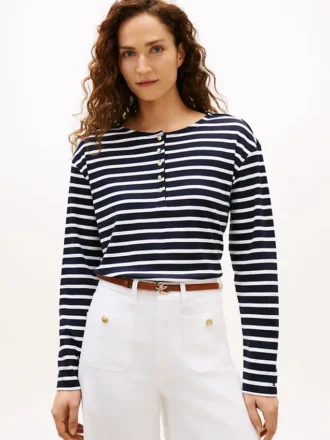Camisola Henley em interlock de algodão com corte descontraído