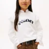 Camisola infantil com lantejoulas, logótipo e folhos Camisola infantil com lantejoulas, logótipo e folhos