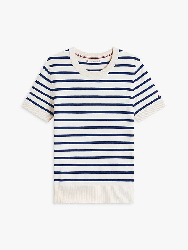 Camisola leve de calções de manga curta às riscas Camisola leve de calções de manga curta às riscas
