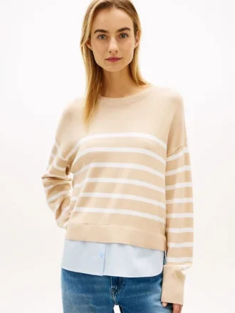 Camisola leve às riscas com efeito de camadas
