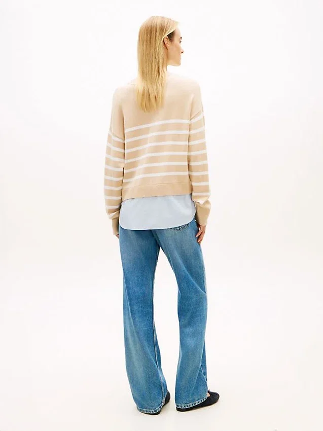 Camisola leve às riscas com efeito de camadas Camisola leve às riscas com efeito de camadas