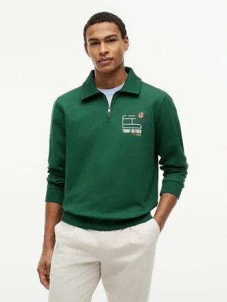 Camisola polo com fecho de correr de um quarto e logótipo floral