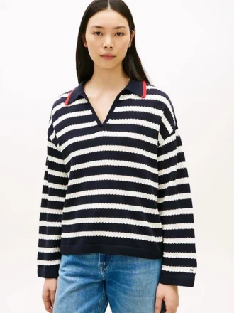 Camisola Polo com Risca Bretã em Ponto de Malha