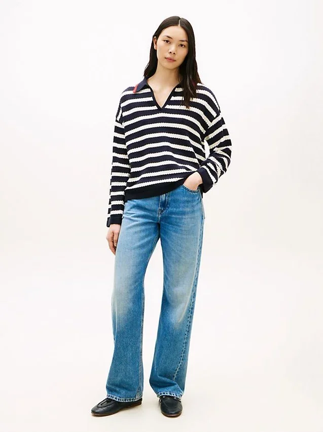 Camisola Polo com Risca Bretã em Ponto de Malha Camisola Polo com Risca Bretã em Ponto de Malha