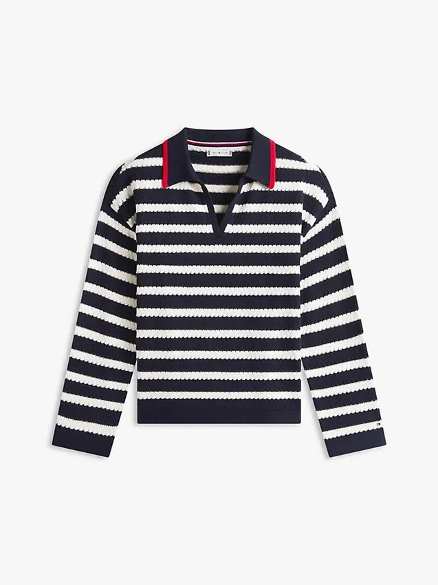 Camisola Polo com Risca Bretã em Ponto de Malha Camisola Polo com Risca Bretã em Ponto de Malha