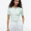 Camisola Polo de Malha com Tranças Listradas Camisola Polo de Malha com Tranças Listradas