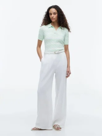 Camisola Polo de Malha com Tranças Listradas