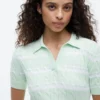 Camisola Polo de Malha com Tranças Listradas Camisola Polo de Malha com Tranças Listradas