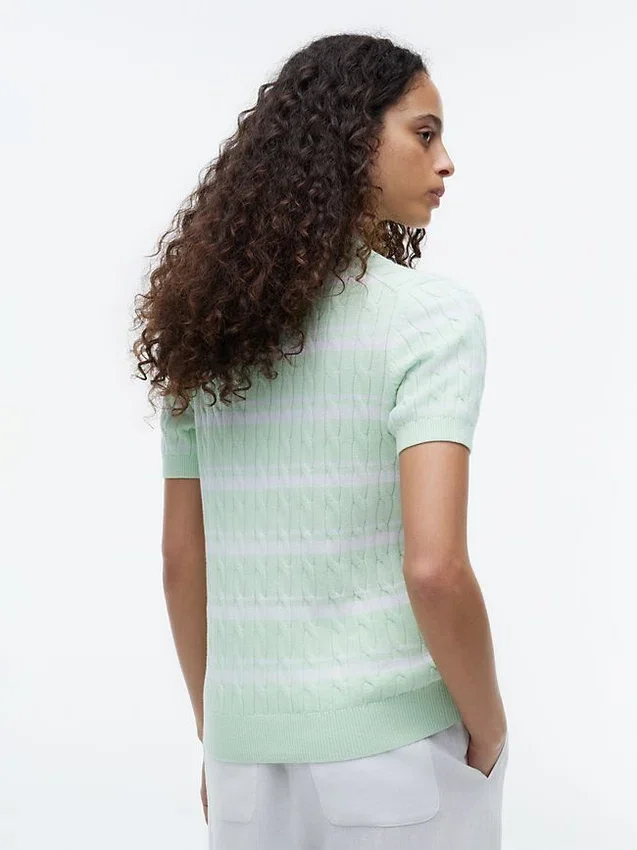 Camisola Polo de Malha com Tranças Listradas Camisola Polo de Malha com Tranças Listradas