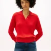 Camisola polo de malha trançada com corte descontraído Camisola polo de malha trançada com corte descontraído