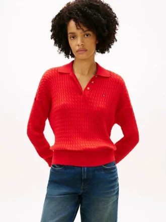 Camisola polo de malha trançada com corte descontraído