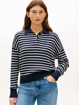 Camisola polo de malha trançada com corte descontraído