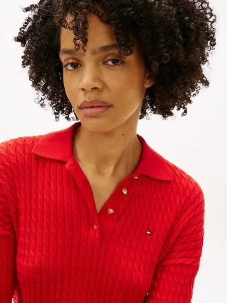 Camisola polo de malha trançada com corte descontraído
