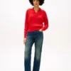 Camisola polo de malha trançada com corte descontraído Camisola polo de malha trançada com corte descontraído
