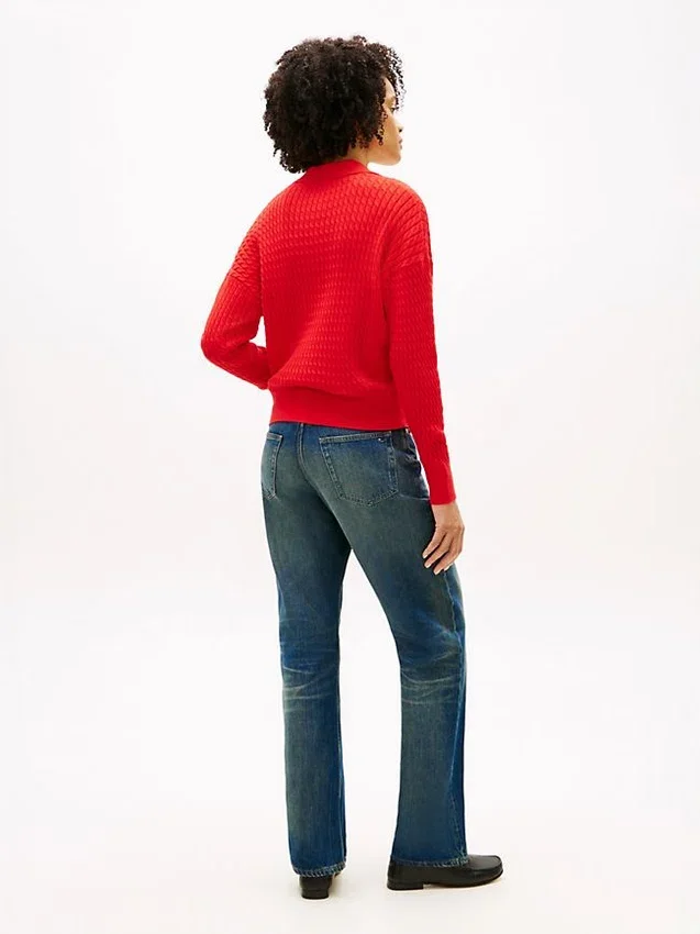 Camisola polo de malha trançada com corte descontraído Camisola polo de malha trançada com corte descontraído
