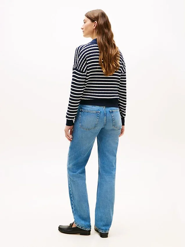 Camisola polo de malha trançada com corte descontraído Camisola polo de malha trançada com corte descontraído