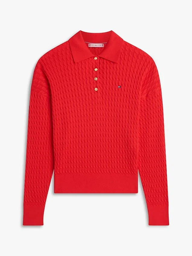 Camisola polo de malha trançada com corte descontraído Camisola polo de malha trançada com corte descontraído
