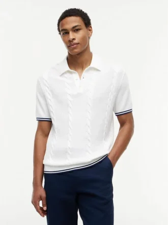 Camisola polo de malha trançada de manga curta