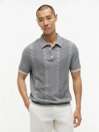 Camisola polo de malha trançada de manga curta