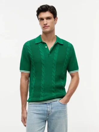 Camisola polo de malha trançada de manga curta