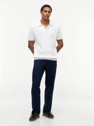 Camisola polo de malha trançada de manga curta