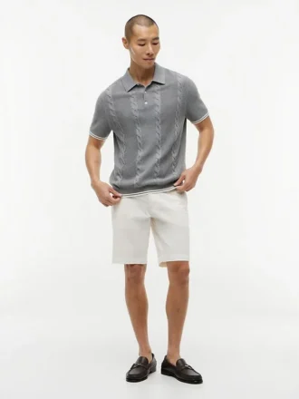 Camisola polo de malha trançada de manga curta