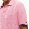 Camisola polo de malha trançada de manga curta Camisola polo de malha trançada de manga curta