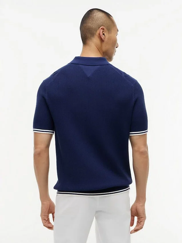 Camisola polo de malha trançada de manga curta Camisola polo de malha trançada de manga curta
