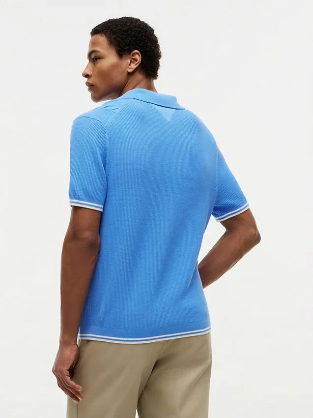Camisola polo de malha trançada de manga curta Camisola polo de malha trançada de manga curta