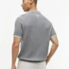 Camisola polo de malha trançada de manga curta Camisola polo de malha trançada de manga curta