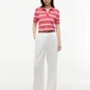 Camisola Polo de Malha Trançada às Riscas Camisola Polo de Malha Trançada às Riscas