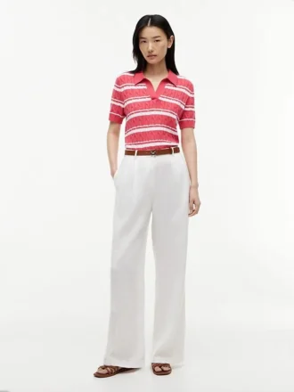Camisola Polo de Malha Trançada às Riscas