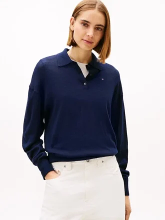 Camisola Polo em Mistura de Lã e Seda
