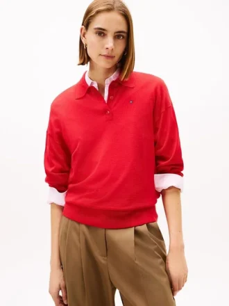 Camisola Polo em Mistura de Lã e Seda