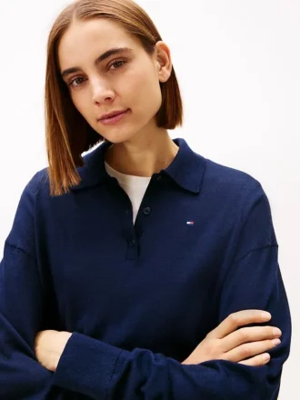 Camisola Polo em Mistura de Lã e Seda