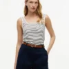 Camisola sem mangas com gola quadrada e padrão pointelle às riscas Camisola sem mangas com gola quadrada e padrão pointelle às riscas