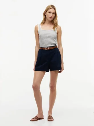 Camisola sem mangas com gola quadrada e padrão pointelle às riscas