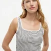 Camisola sem mangas com gola quadrada e padrão pointelle às riscas Camisola sem mangas com gola quadrada e padrão pointelle às riscas