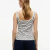 Camisola sem mangas com gola quadrada e padrão pointelle às riscas Camisola sem mangas com gola quadrada e padrão pointelle às riscas