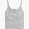 Camisola sem mangas com gola quadrada e padrão pointelle às riscas Camisola sem mangas com gola quadrada e padrão pointelle às riscas
