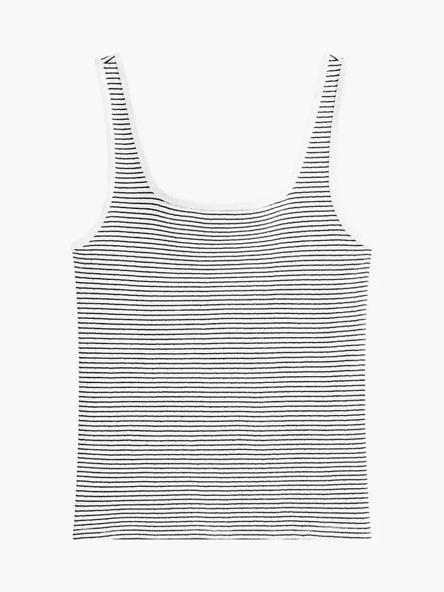 Camisola sem mangas com gola quadrada e padrão pointelle às riscas Camisola sem mangas com gola quadrada e padrão pointelle às riscas