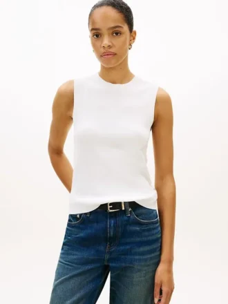 Camisola sem mangas com gola redonda