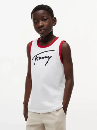 Camisola sem mangas com logótipo Tommy em letra cursiva para criança