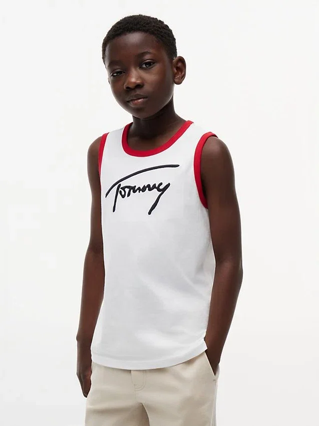 Camisola sem mangas com logótipo Tommy em letra cursiva para criança Camisola sem mangas com logótipo Tommy em letra cursiva para criança