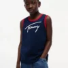 Camisola sem mangas com logótipo Tommy em letra cursiva para criança Camisola sem mangas com logótipo Tommy em letra cursiva para criança